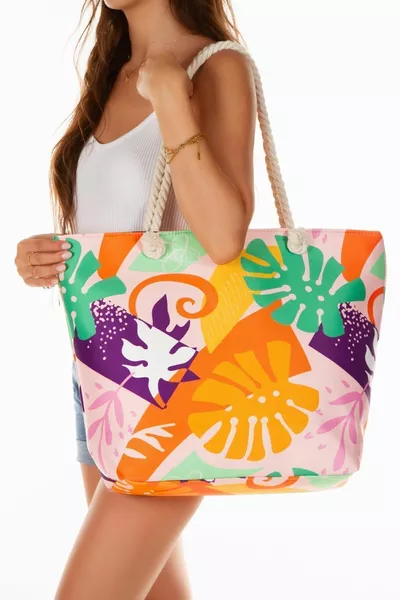 Kadın Fermuarlı Plaj Çantası Desenli Plaj Çantası Günlük Çanta Piknik Çantası
