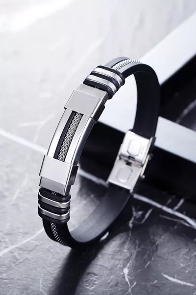 Twisted Steel Rubber Steel Men's Bracelet