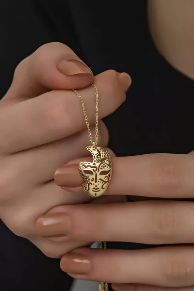 Silver Gold Colored Mask Necklace