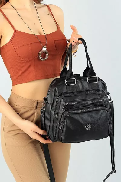 Siyah Çok Gözlü Kadın El Omuz Ve Sırt Çantası