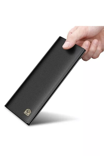 Истинска кожа - дълъг мъжки портфейл с отделения за карти и клипсово заключване - черен