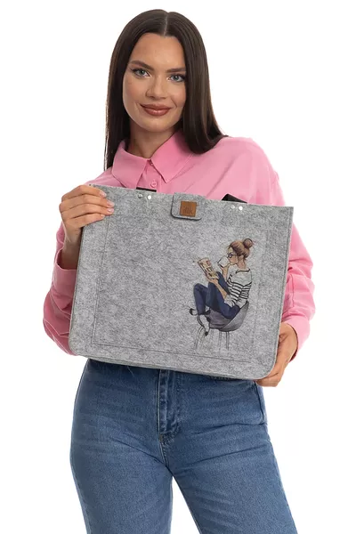 حقيبة كتف كبيرة الحجم - حقيبة من اللباد المطبوعة - كتابي وقهوتي وأنا -  ×  ×  سم