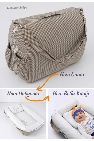 Lit de reflux portable avec sac Umay, nid d'enfant, sac à langer - Tissu marron