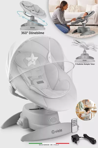 كرسي هزاز كهربائي فاخر من روما للأطفال ° قابل للدوران بدرجات باللون الرمادي