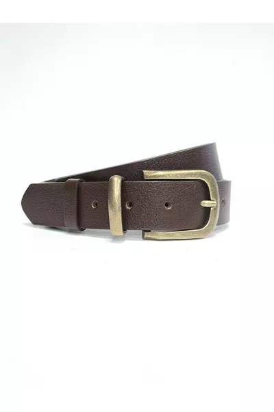 Ceinture en cuir véritable à boucle antique 3,2 cm Marron foncé