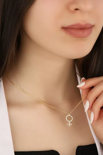 Women's Silver Necklace with Zircon Venus Symbol