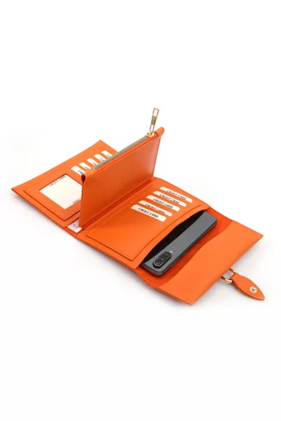 محفظة نسائية من الجلد الناعم بمشبك بلون برتقالي للنساء