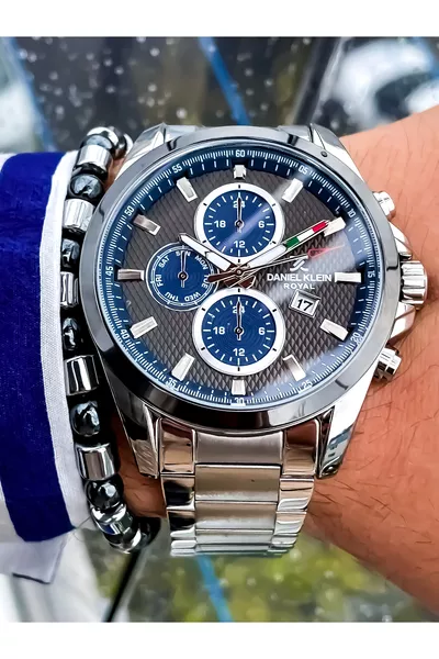 Silver Strap Original Luxury Men's Steel Watch with All Functions Active, Date Feature, with Bracelet Gift