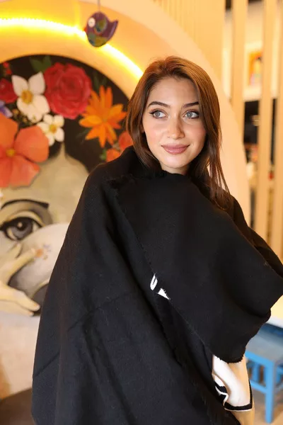 Soft Textured Thick Plain Knit Shoulder Shawl  cm  Black