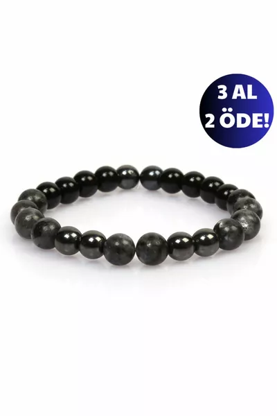 Сертифицирана естествена каменна гривна Харизма | лабрадорит-оникс/оникс-хематит Естествен камък | Подаръчен естествен камък