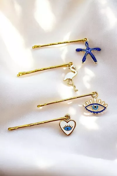 4 броя сини фигурки фламинго, морска звезда, око на Назар