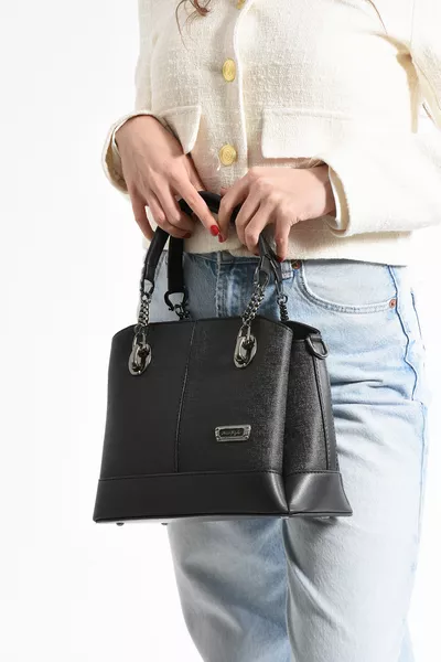 Damen  Nubuk Hand- und Schultertasche Schwarz