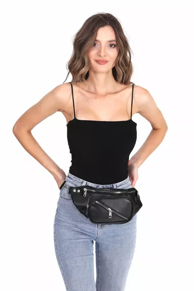 Woman Black Waist and Crossbody Bag