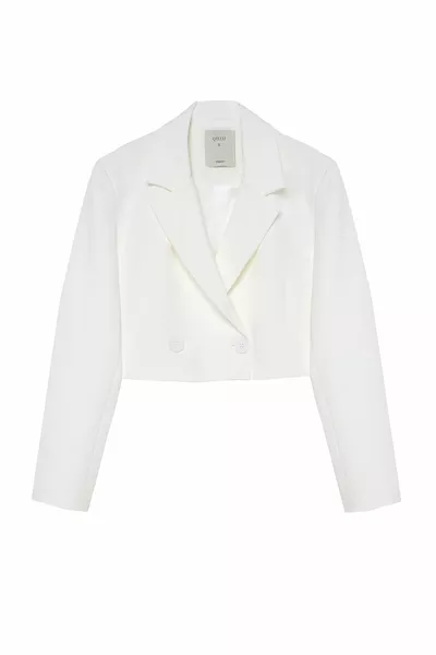 Veste blazer courte à double boutonnage écru