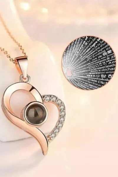 Women's Silver Necklace - Silver Necklace Engraved with 'I Love You' in Morse Code, Rose Gold Plated