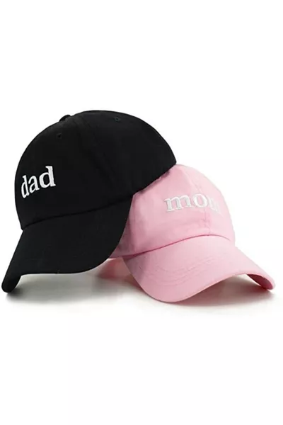 مجموعة قبعات البيسبول الأساسية Dad & Mom مكتوبة باليد 2 قطعة