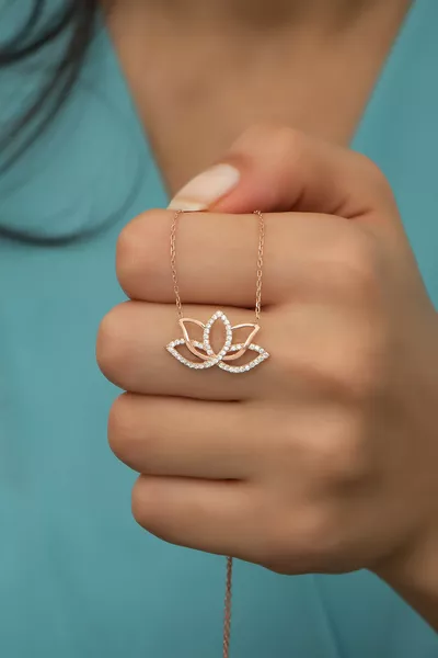 Silver Plated Lotus Flower Necklace with Zircon Stones