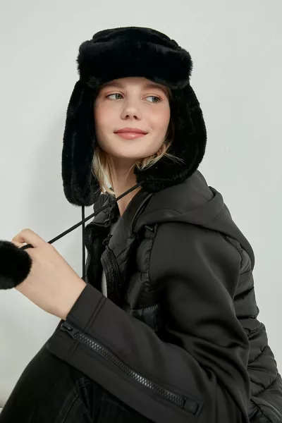  Cappello da Pilota Nero con Pelliccia e Auricolari YL