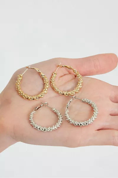 Gold and Silver Clip-On Textured Hoop
