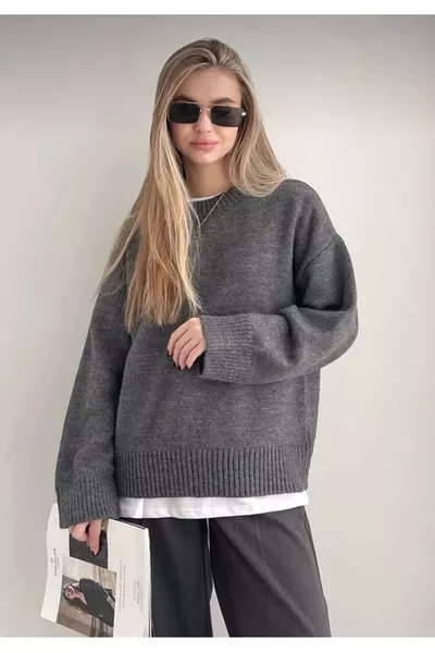 كنزة من صوف أنغرايت بقبة دراجة هوائية ومقاس واسع