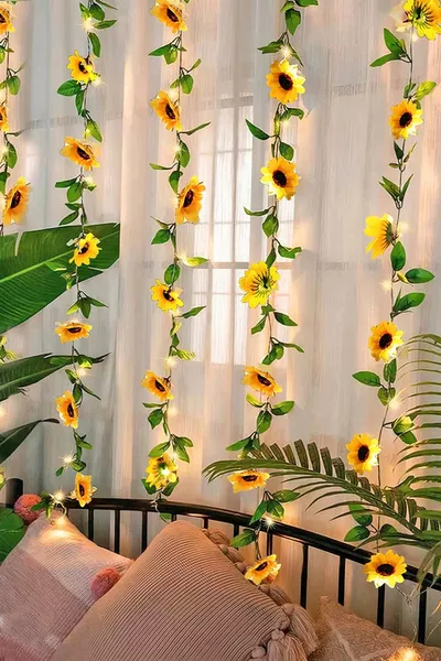 Verlichte Zonnebloem Kunstmatige Klimplant