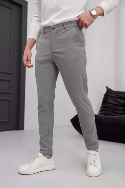 بنطال رجالي ضيق القصة رمادي داكن من الكتان مع ليكرا