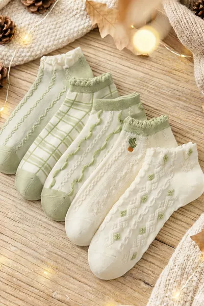 5 زوج من الجوارب النسائية الخضراء بنقشة بارزة