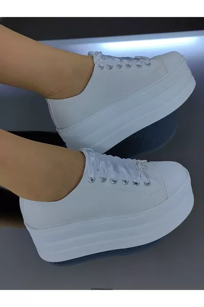 حذاء عروس أبيض من الكتان منصة مسطحة 7 سم مريح للغاية