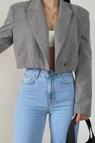 بنيلوبو جينز بوز أزرق جليدي بقصة عالية جدًا وواسعة من التسعينات ليكرا، بنطلون بالازو واسع