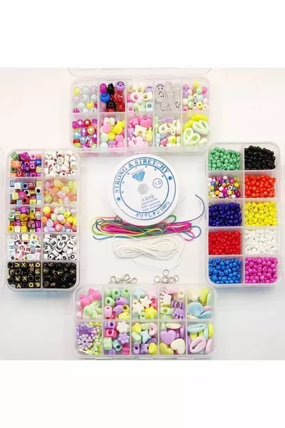 Набор для изготовления украшений из бисера: бусины с буквами и фигурками для детей,  деталей