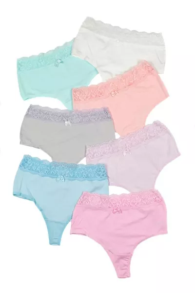 Damen Slip Hohe Taille Tanga Große Größen 7er-Pack Lachsfarben