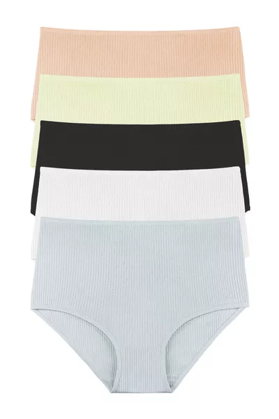 طقم 5 سراويل داخلية نسائية خيطية عالية الخصر - 