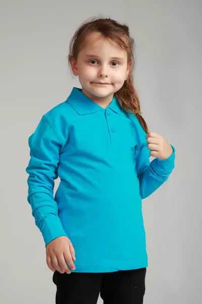 قميص بولو بأكمام طويلة بلون التركواز