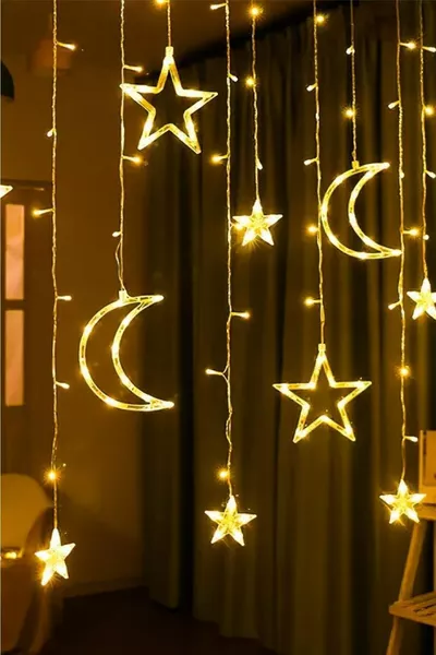 Rideau LED  3 mètres en forme d'étoile et de croissant de lune