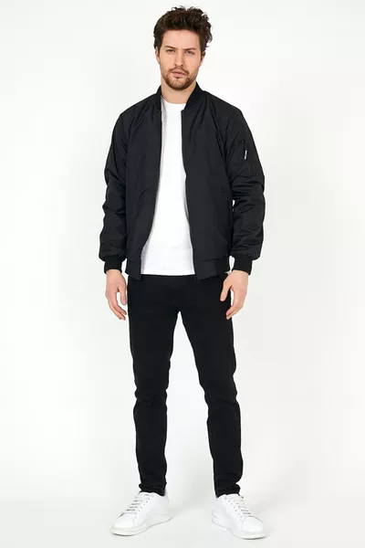 سترة ضيقة موسمية سوداء مقاومة للماء والرياح & معطف & معطف واق من المطر