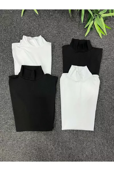 4 Pieces of Black and White Turtleneck Sleeveless Cotton Bodysuit