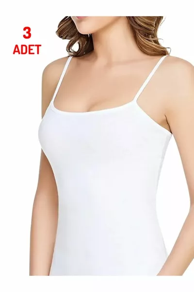 Top bianco da donna con spalline sottili, confezione da 3 pezzi, produzione in cotone