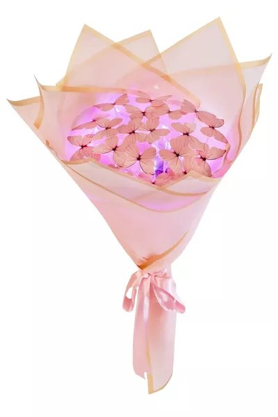 Букет с розови пеперуди с LED светлини, декоративен концептуален подарък за майка, любим човек или приятел