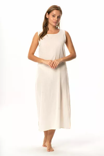 Cotton Jumpsuit Chiffon Long Dress Lining Thick Tank Top Strap Cream
