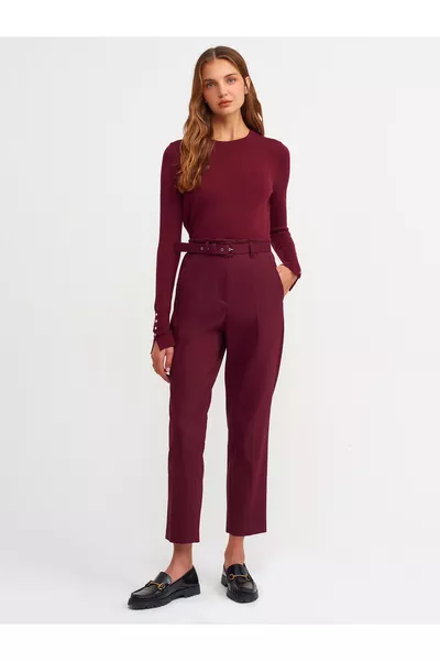  سترة برقبة دراجة بكم متوسط ومزينة بالقطرة - خمري