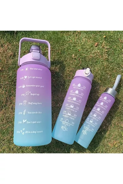 Motivational 3-Piece Set Water Bottle, Water Flask, 2L ml ml Tritan Sports Gym Water Bottle