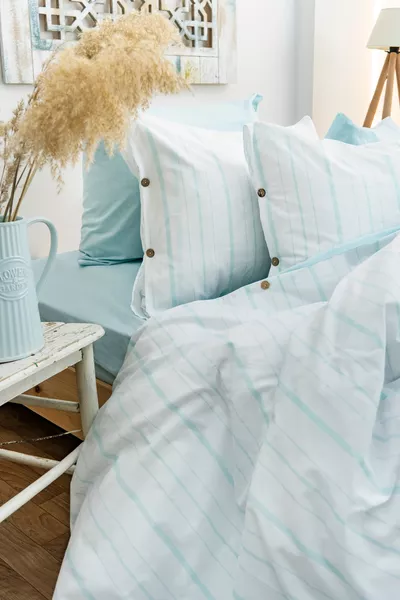 Harmony Hues Dyed Natural Cotton Double Duvet Cover Set (Fitted Sheet)