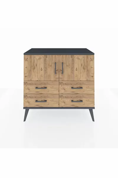 خزانة هايبريون ذات رفين، 4 أدراج، بابان، أنثراسيت-صنوبر