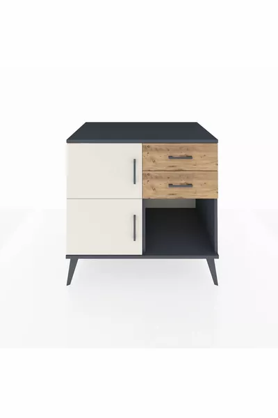 Kronos Dressoir met één plank, 2 lades en 2 deuren Antraciet-Leisteen/Den