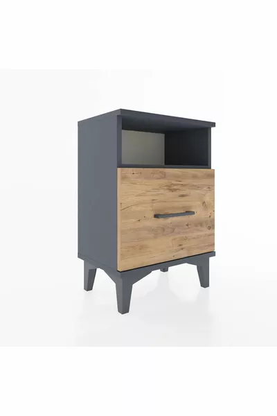 أرجس كومودين ذو رف واحد ودرجين، أنثراسيت-صنوبر