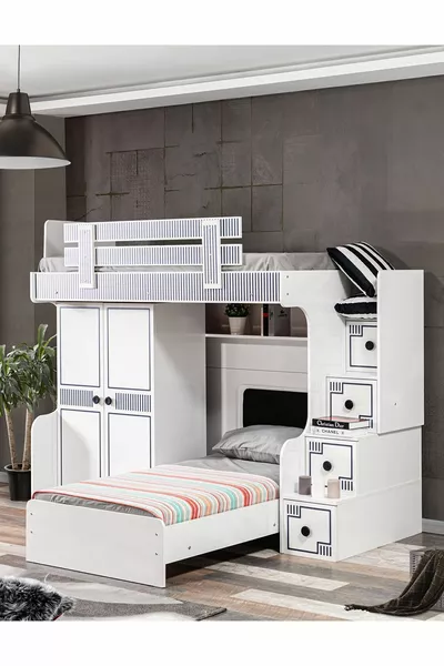 سرير بطابقين، سرير بطابقين مع خزانة وسرير، 2 مرتبة مريحة