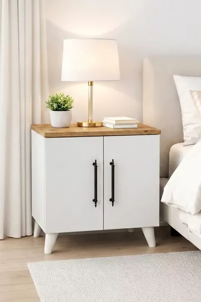 Lumen 2-deurs Nachtkastje met Plank Klassiek Vurenhout - Wit