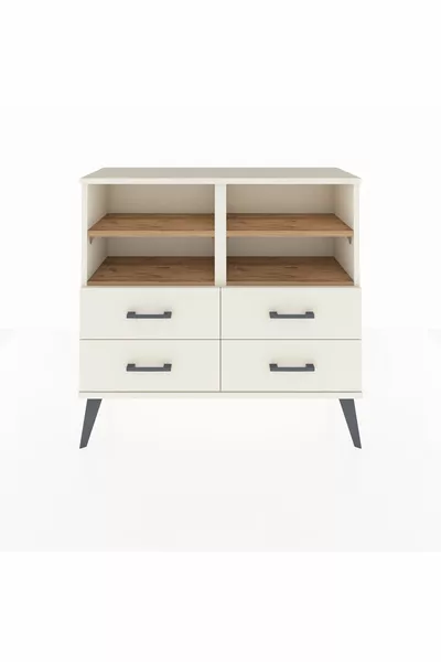 Скрин Arges с 4 рафта и 4 чекмеджета, Цвят Бял Мъх/Бял Мъх-Смърч