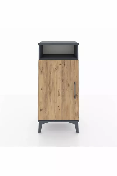 Arges Nachttisch mit 3 Regalen und 1 Tür in Anthrazit-Kiefer
