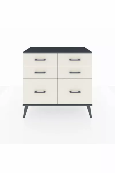Commode Hyperion 6 tiroirs Anthracite-Anthracite/Pierre de lune